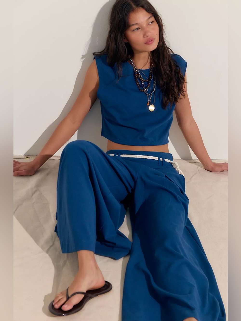 Free People Wide Leg Pants Set in Deep Blue